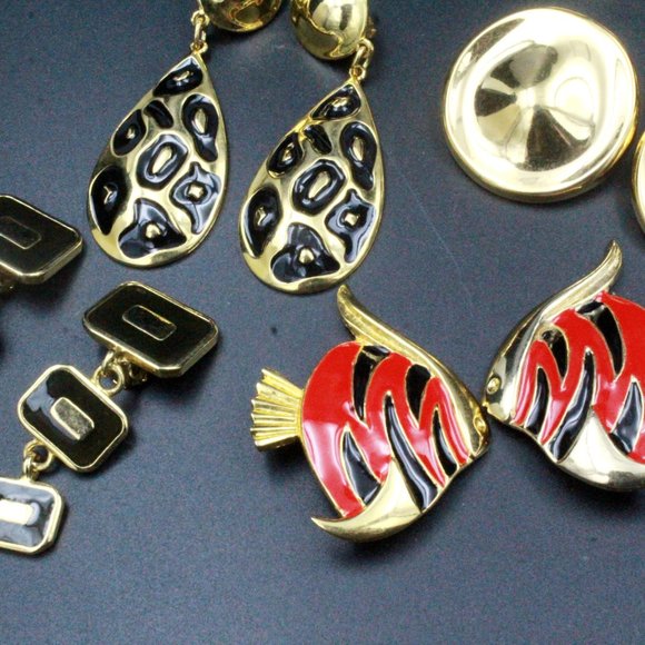 Vintage Designer Monet Unmarked Fish Summer Vibe Enamel 3" Long Drop Earrings - Picture 4 of 7